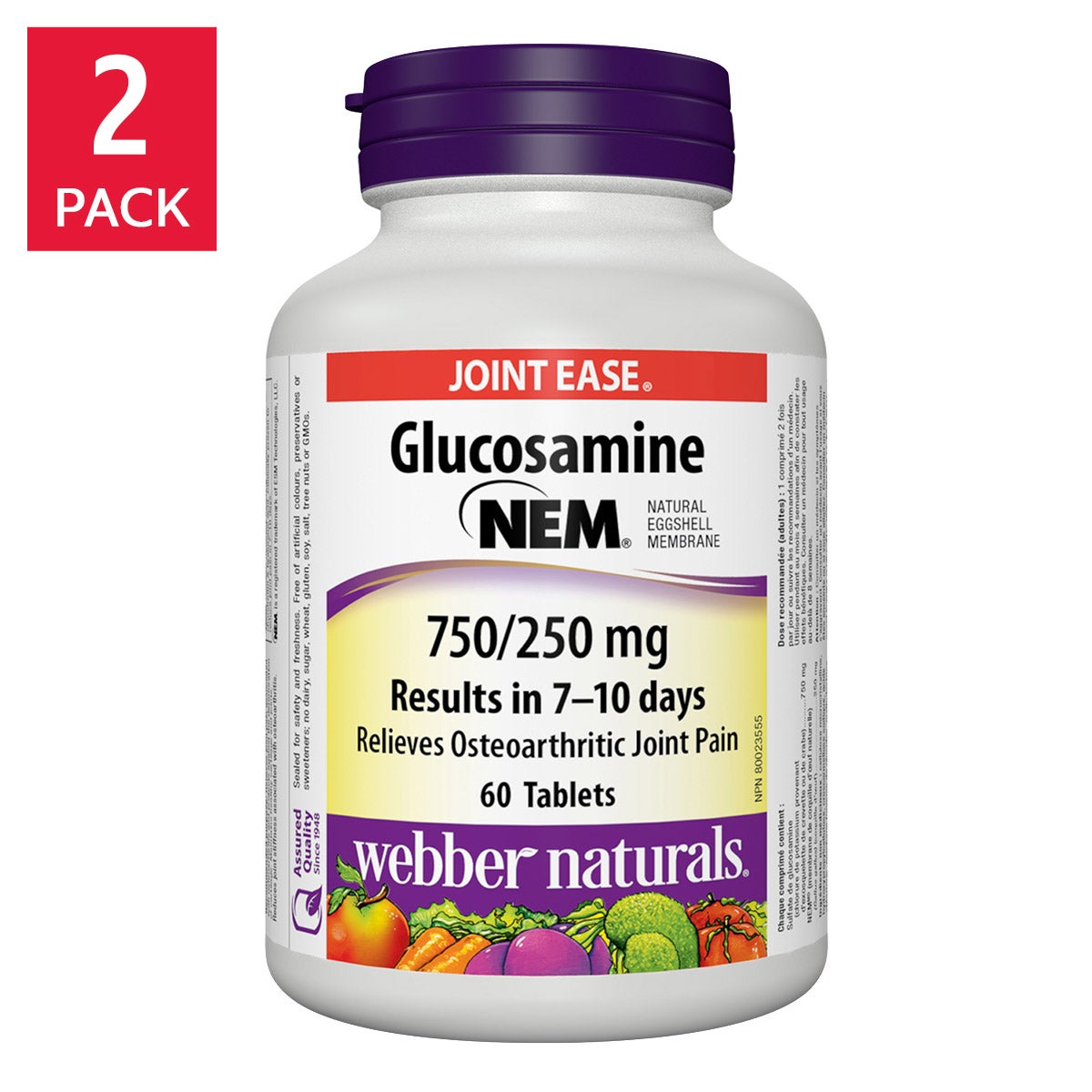 Webber Naturals 葡萄糖胺 + NEM® 天然蛋殼膜片 (60片 x 2樽)-Supplements-FIT MART 香港智能健康及運動生活用品專門店：筋膜槍、瑜伽輔助工具、智能健身設備