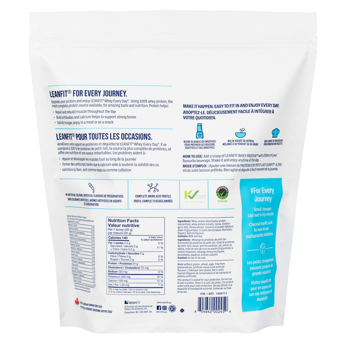 LeanFit 乳清蛋白粉 (2kg)｜Fitmart 加拿大直送-Supplements-FIT MART 香港智能健康及運動生活用品專門店：筋膜槍、瑜伽輔助工具、智能健身設備